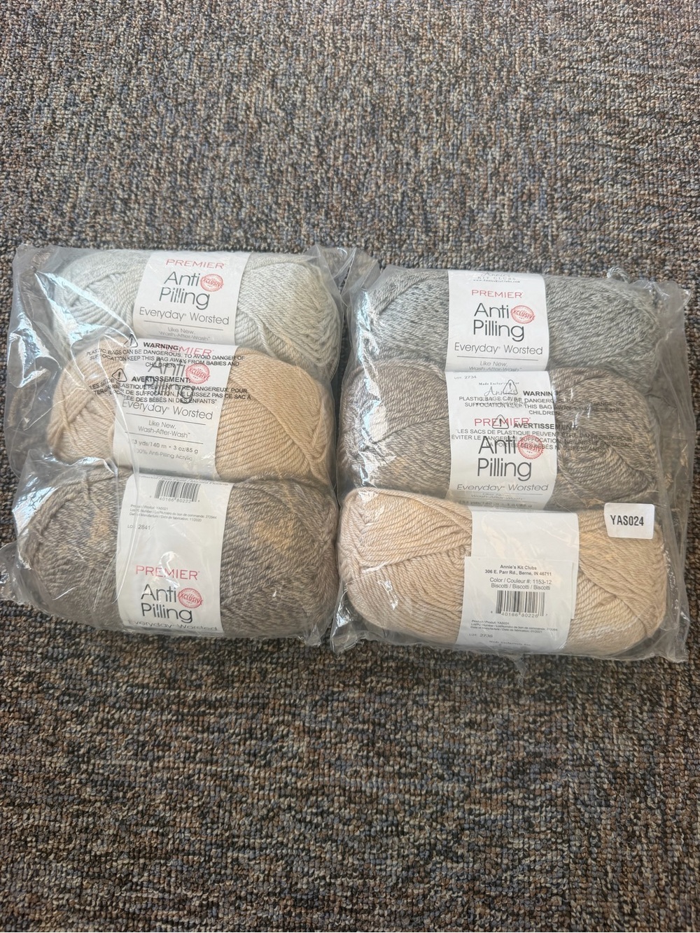 Premier Anti-Pilling Everyday Worsted Yarn - Beige, Cream, Light Gray 6 Skeins
